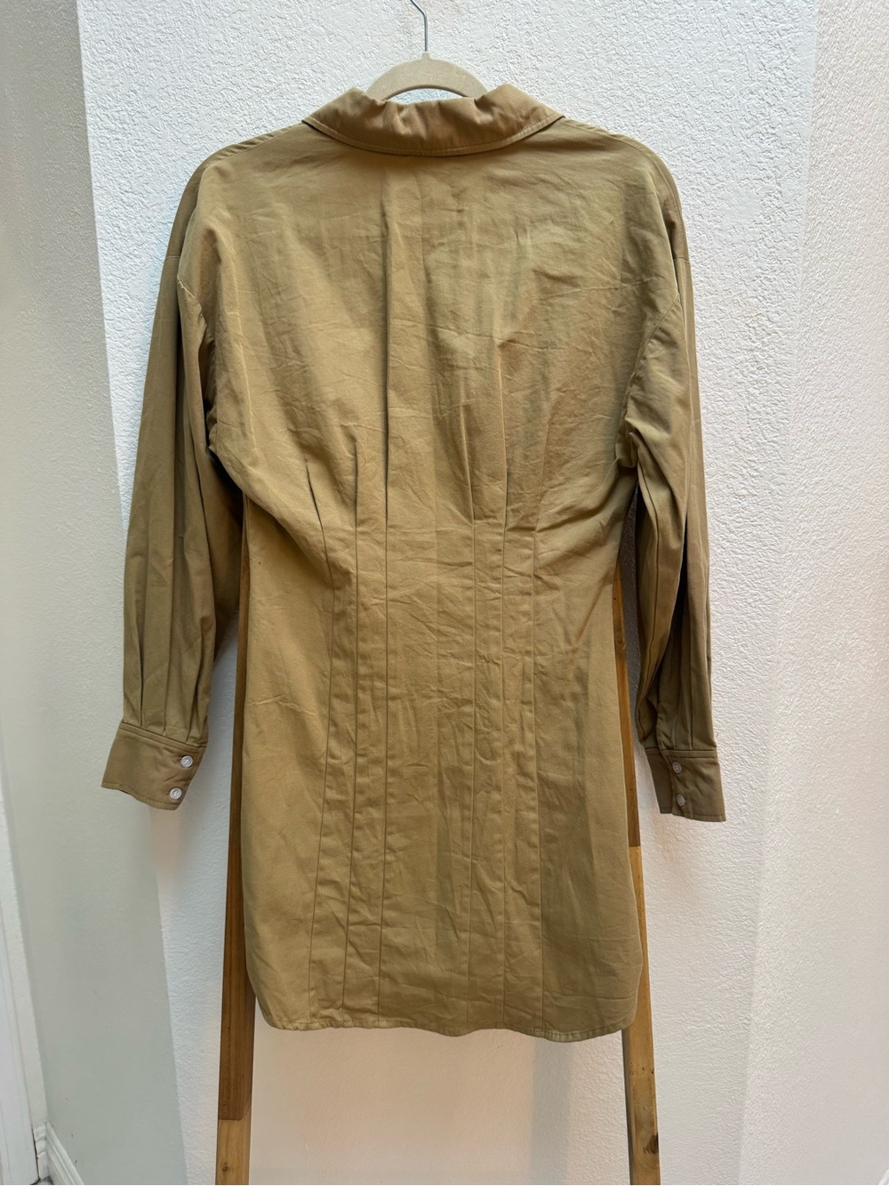 WAYF Libby Tailored Button-Front Shirt Dress in Camel Cotton - Picture 11 of 11